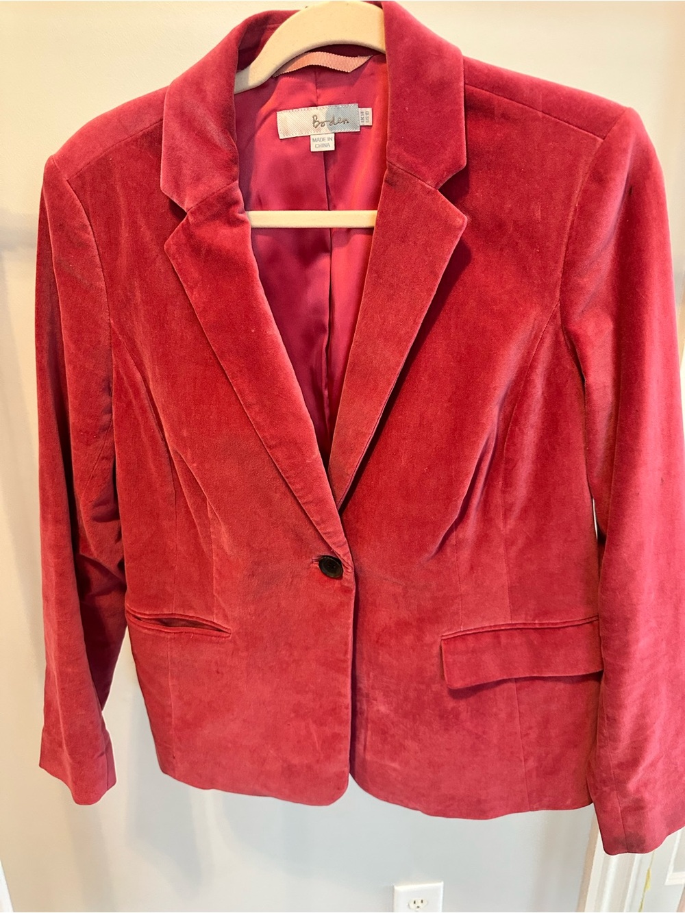 Medium Pink Boden Velvet Single-Button Blazer Sz 10